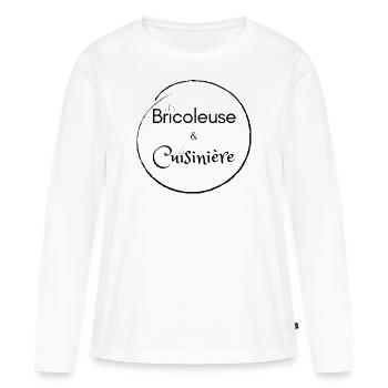 Bricoleuse et cuisinière - T-shirt manches longues Premium bio Femme - blanc - Devant - Julia (174cm)