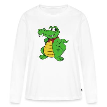 Croco Caïman Reptiles animaux - T-shirt manches longues Premium bio Femme - blanc - Devant - Julia (174cm)