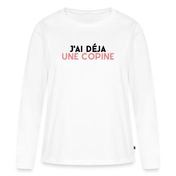 j'ai déja une copine. t-shirt couple jaloux - T-shirt manches longues Premium bio Femme - blanc - Devant - Julia (174cm)