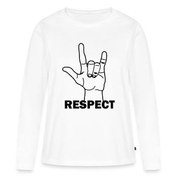 Respect des gestes de la main avec le texte RESPECT - T-shirt manches longues Premium bio Femme - blanc - Devant - Julia (174cm)