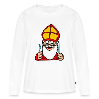 Sinterklaas avec couteau et fourchette - T-shirt manches longues Premium bio Femme - blanc - Devant - Julia (174cm)