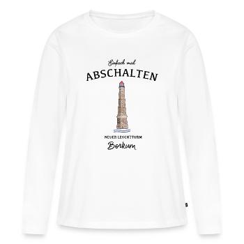 Borkum, Neuer Leuchtturm, Einfach Abschalten - Frauen Premium Bio Langarmshirt - Weiß - Vorne - Julia (174cm)