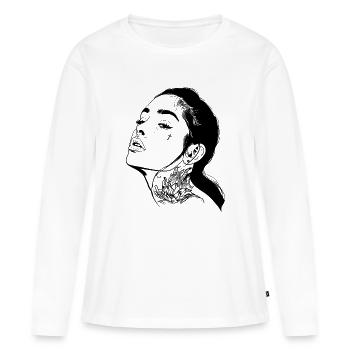 Tatouage Portrait de fille - T-shirt manches longues Premium bio Femme - blanc - Devant - Julia (174cm)