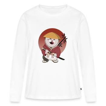 Batosai-Katze mit Strohhut und Narbe - Frauen Premium Bio Langarmshirt - Weiß - Vorne - Julia (174cm)