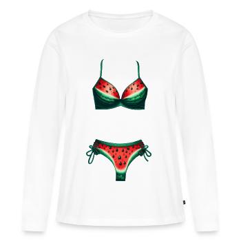 Chemise de bikini pastèque Cadeau pastèque - T-shirt manches longues Premium bio Femme - blanc - Devant - Julia (174cm)