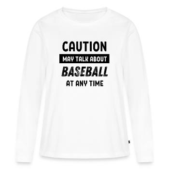 Caution may talk about Baseball at any time - Women's Premium Organic Long Sleeve Shirt - white - Front - Julia (174cm)