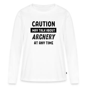 Caution may talk about Archery at any time - Women's Premium Organic Long Sleeve Shirt - white - Front - Julia (174cm)