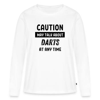 Caution may talk about darts at any time - Women's Premium Organic Long Sleeve Shirt - white - Front - Julia (174cm)