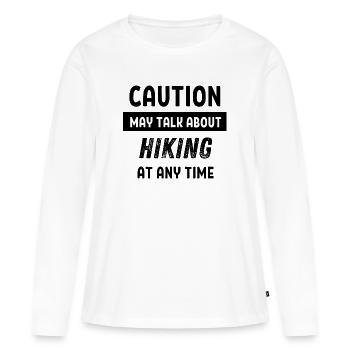Caution may talk about hiking at any time - Women's Premium Organic Long Sleeve Shirt - white - Front - Julia (174cm)