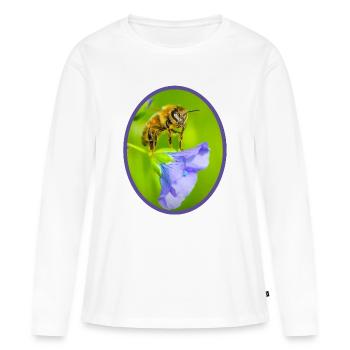 Abeille sur fleur violette - ovale - T-shirt manches longues Premium bio Femme - blanc - Devant - Julia (174cm)