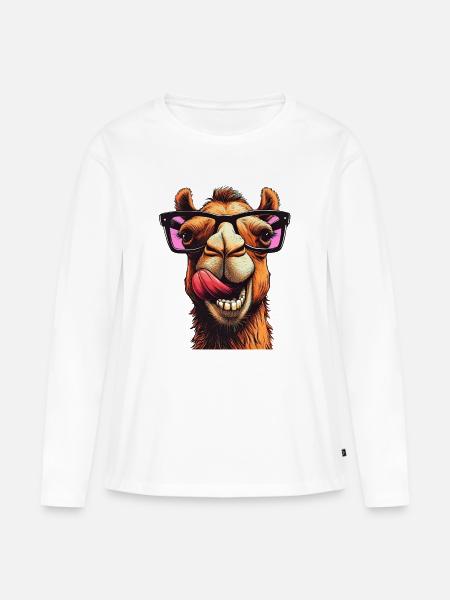 Kamel - Frauen Premium Bio Langarmshirt - Weiß