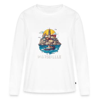 Marseille - Ville au Cœur de la Méditerranée - T-shirt manches longues Premium bio Femme - blanc - Devant - Julia (174cm)