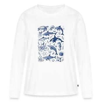 Créatures de la mer Tendance rétro vintage 2025 - T-shirt manches longues Premium bio Femme - blanc - Devant - Julia (174cm)