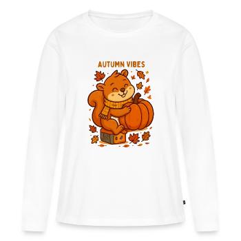 Herbstiges Eichhörnchen mit Kürbis Herbst autumn  - Frauen Premium Bio Langarmshirt - Weiß - Vorne - Julia (174cm)