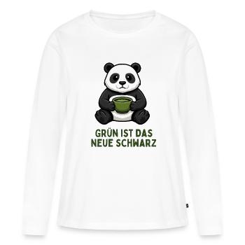 Panda Coffee Time Boisson au thé vert - T-shirt manches longues Premium bio Femme - blanc - Devant - Julia (174cm)