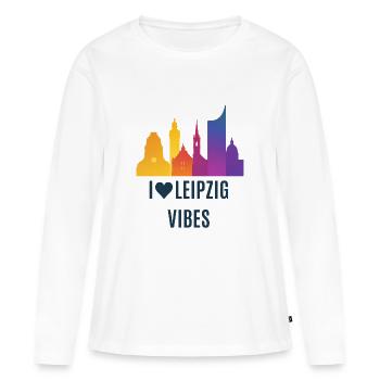 Leipzig Vibes Skyline Farbverlauf Stadt City  - Frauen Premium Bio Langarmshirt - Weiß - Vorne - Julia (174cm)