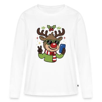 Noël Selfie Renne avec des lunettes - T-shirt manches longues Premium bio Femme - blanc - Devant - Julia (174cm)