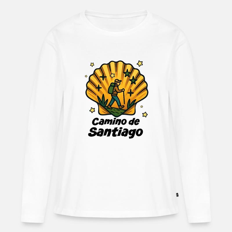 Wanderer Jakobsweg - Frauen Premium Bio Langarmshirt - Weiß