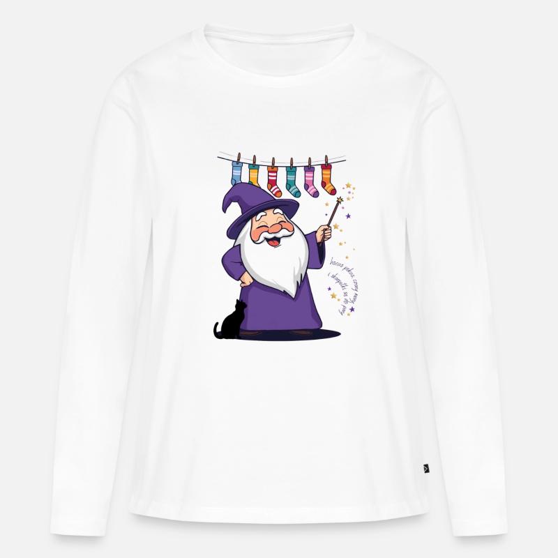 Der Zauberer und die Socken - Frauen Premium Bio Langarmshirt - Weiß