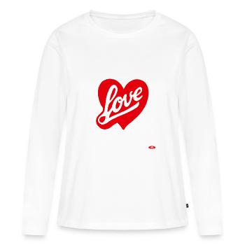 Rotes Liebesherz Script-Design - Frauen Premium Bio Langarmshirt - Weiß - Vorne - Julia (174cm)