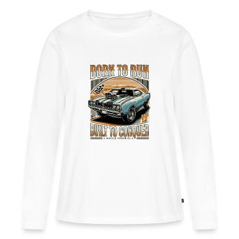 Né pour courir, construit pour conquérir - T-shirt manches longues Premium bio Femme - blanc - Devant - Julia (174cm)