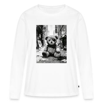 Ours en peluche avec cache-œil près de la route - T-shirt manches longues Premium bio Femme - blanc - Devant - Julia (174cm)