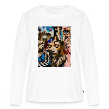 Portrait de collage surréaliste - T-shirt manches longues Premium bio Femme - blanc - Devant - Julia (174cm)