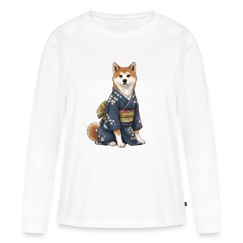 Akita Inu Dog in Kimono - Women's Premium Organic Long Sleeve Shirt - white - Front - Julia (174cm)