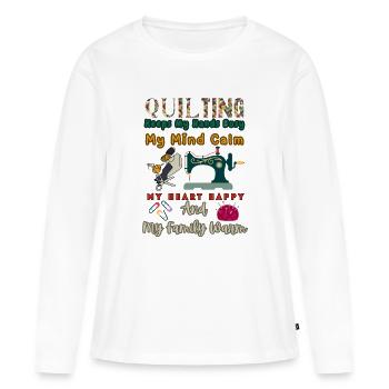 Quilten hält meine Hände beschäftigt - Frauen Premium Bio Langarmshirt - Weiß - Vorne - Julia (174cm)
