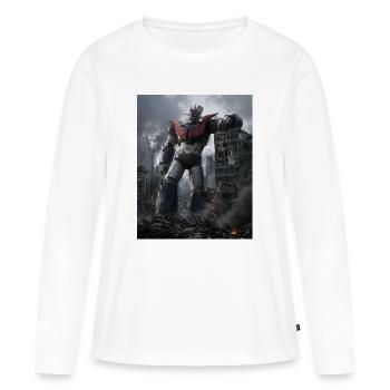 Japanischer Mecha-Koloss in Ruinen, realistisch - Frauen Premium Bio Langarmshirt - Weiß - Vorne - Julia (174cm)