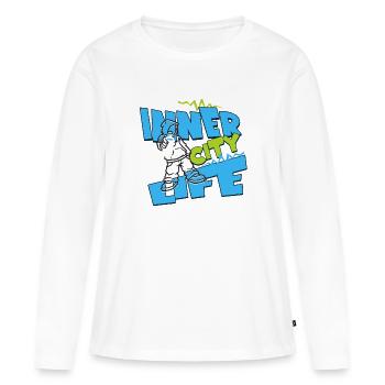 Vie en centre-ville – Culture urbaine Design graphique - T-shirt manches longues Premium bio Femme - blanc - Devant - Julia (174cm)