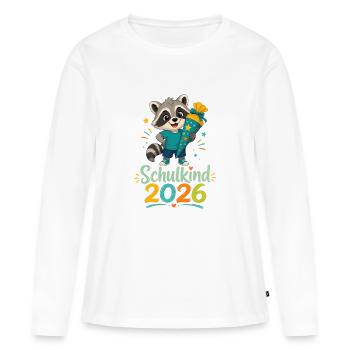 Schulkind 2026 Raccoon Jubel - Frauen Premium Bio Langarmshirt - Weiß - Vorne - Julia (174cm)
