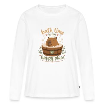 Cabybara de l’heure du bain dans une baignoire en bois - T-shirt manches longues Premium bio Femme - blanc - Devant - Julia (174cm)
