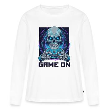 ON PEUT CONTINUER LE JEU - Cyber Skull Gamer | Conception du jeu néon - T-shirt manches longues Premium bio Femme - blanc - Devant - Julia (174cm)