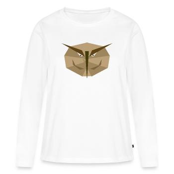  Eulenmaske in Erdtönen - Frauen Premium Bio Langarmshirt - Weiß - Vorne - Julia (174cm)