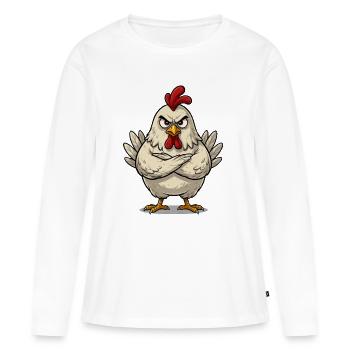 Angry Chicken Vintage Cartoon T-Shirt - Women's Premium Organic Long Sleeve Shirt - white - Front - Julia (174cm)