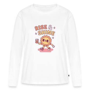 Aufstehen und strahlen Guten Morgen Niedliche Sonne mit Kaffee - Frauen Premium Bio Langarmshirt - Weiß - Vorne - Julia (174cm)