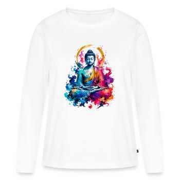 Éclaboussure de couleurs de la méditation du Bouddha - T-shirt manches longues Premium bio Femme - blanc - Devant - Julia (174cm)