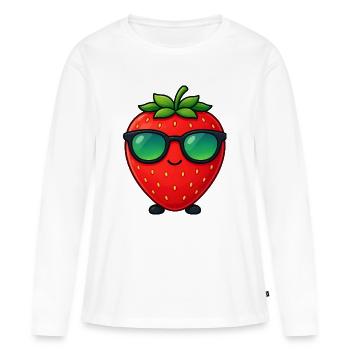Kawaii Fraise avec lunettes de soleil Minimalisme - T-shirt manches longues Premium bio Femme - blanc - Devant - Julia (174cm)