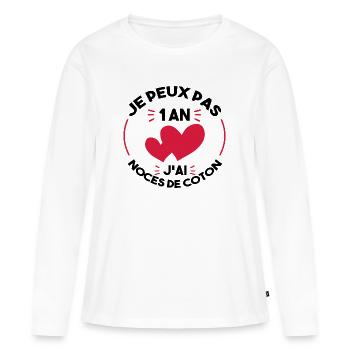 Je peux pas j'ai noces de coton - T-shirt manches longues Premium bio Femme - blanc - Devant - Julia (174cm)