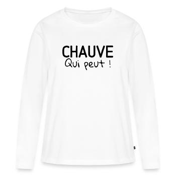 Chauve qui peut Humour - T-shirt manches longues Premium bio Femme - blanc - Devant - Julia (174cm)