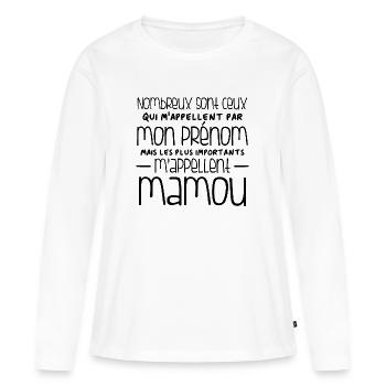 Humour mamou - T-shirt manches longues Premium bio Femme - blanc - Devant - Julia (174cm)