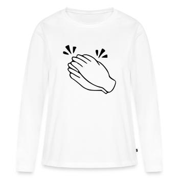 Emoji applaudissements croquis noir - T-shirt manches longues Premium bio Femme - blanc - Devant - Julia (174cm)