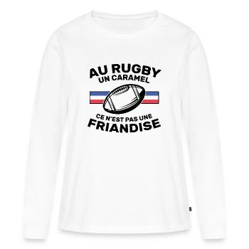 Au Rugby Un Caramel C'est Pas Une Friandise - T-shirt manches longues Premium bio Femme - blanc - Devant - Julia (174cm)