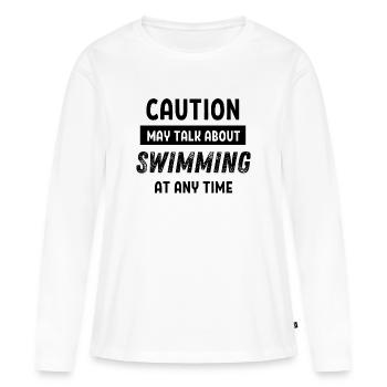 Caution may talk about swimming at any time - Women's Premium Organic Long Sleeve Shirt - white - Front - Julia (174cm)