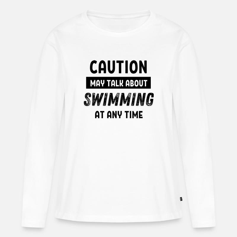 Caution may talk about swimming at any time - Women's Premium Organic Long Sleeve Shirt - white