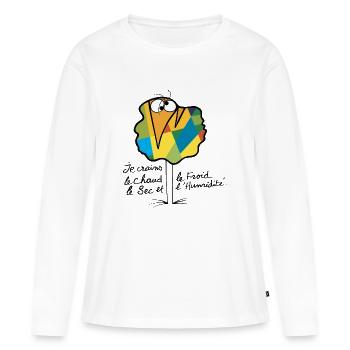 Devise Shadok N°02 - T-shirt manches longues Premium bio Femme - blanc - Devant - Julia (174cm)