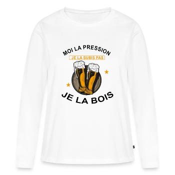 Moi la pression je la subis pas je la bois - T-shirt manches longues Premium bio Femme - blanc - Devant - Julia (174cm)
