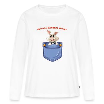 Knuffiges Hasen Shirt mit Warnung - Frauen Premium Bio Langarmshirt - Weiß - Vorne - Julia (174cm)