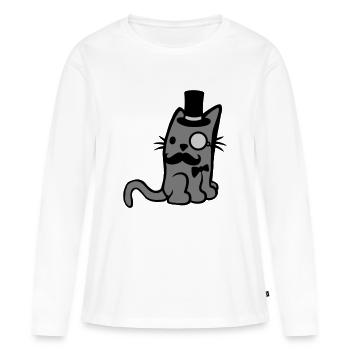 Lunettes monocle Mr. Cat - T-shirt manches longues Premium bio Femme - blanc - Devant - Julia (174cm)